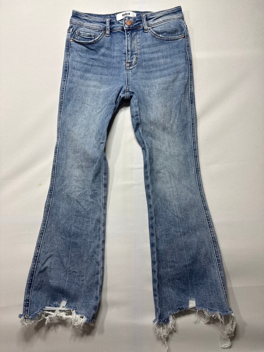 Mica Los Angeles Women's Distressed‎ Crop Flare Blue Jeans - Size 26 (26x26)